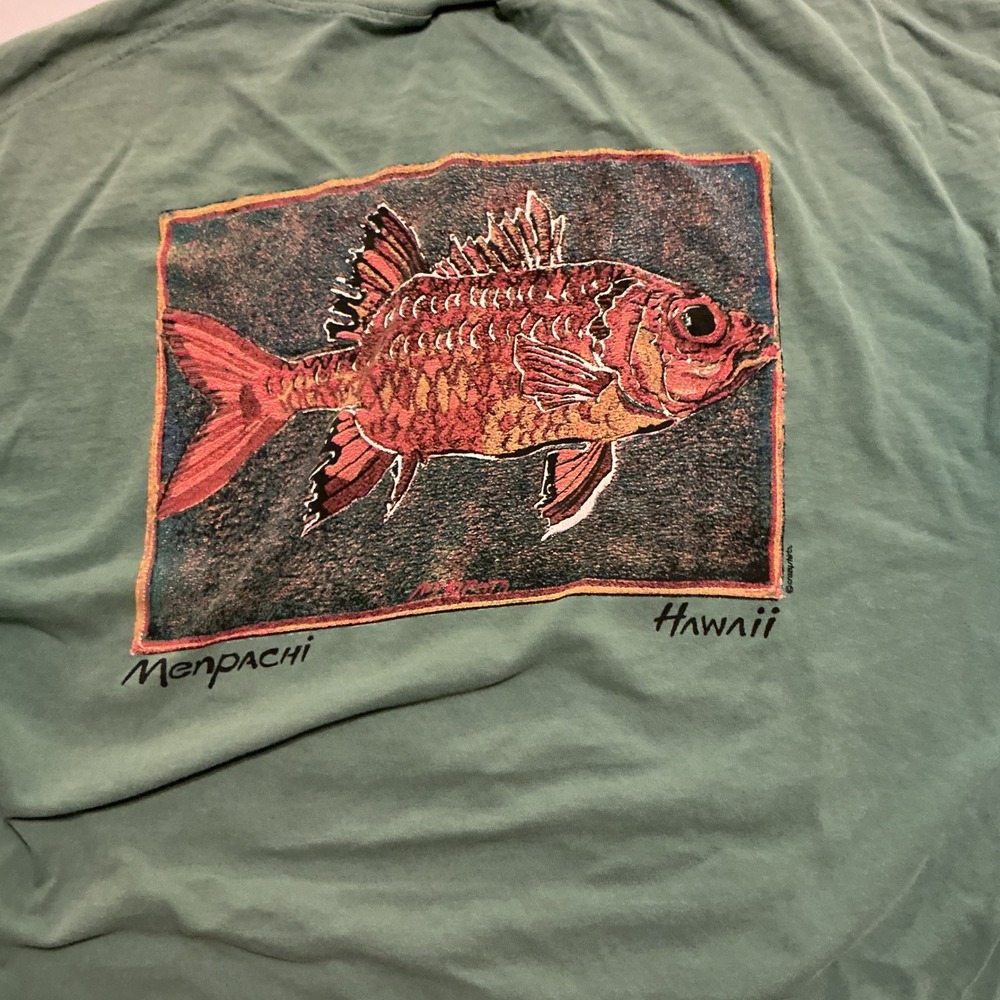 VTG USA Single Stitch Crazy Shirt Hawaii‎ Menpachi Fish T Shirt XL Green Cotton - Picture 6 of 8